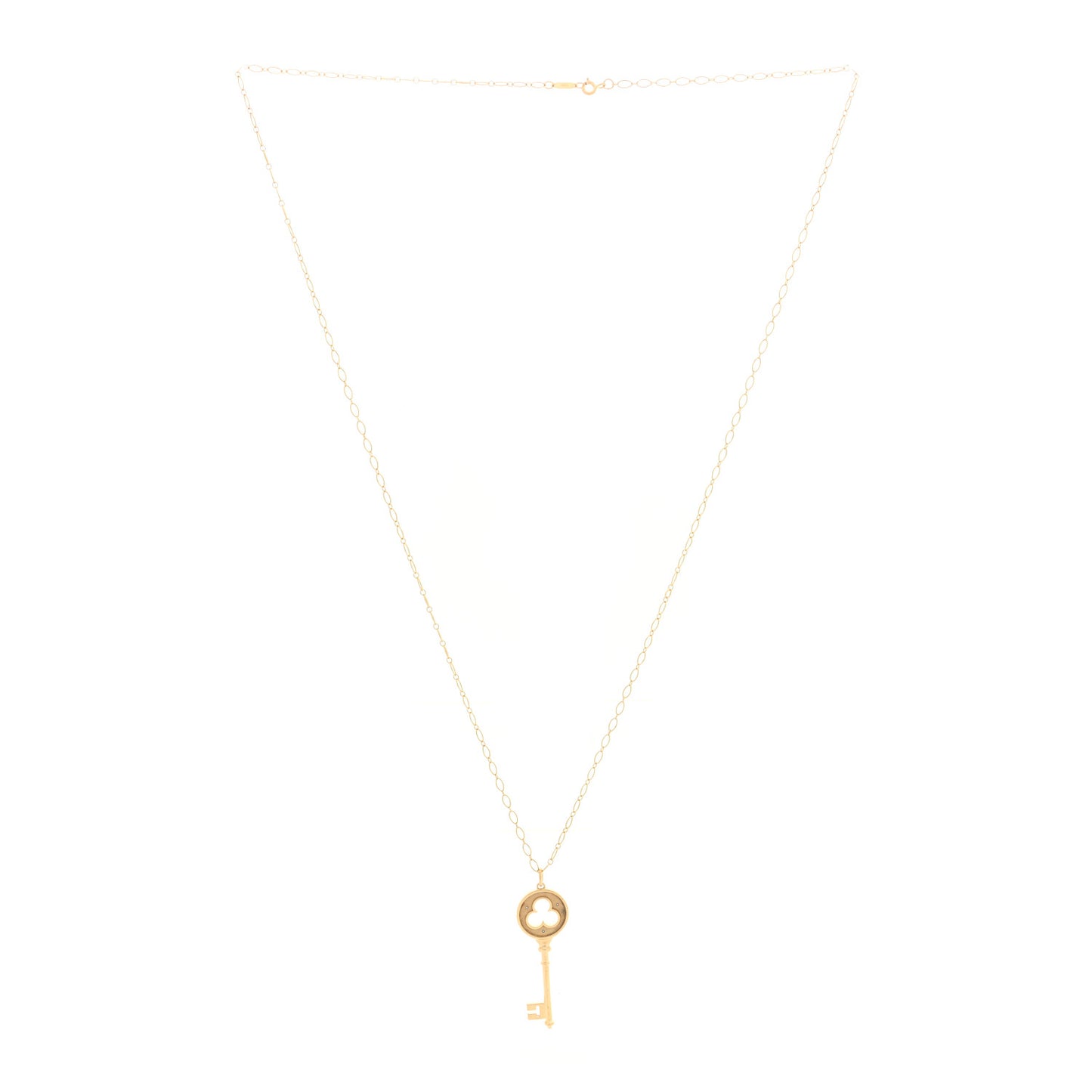 18K Yellow Gold Diamond Clover Key Pendant Necklace