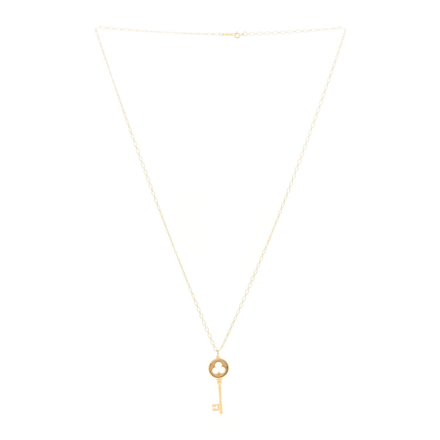 Tiffany 18K Yellow Gold Diamond Clover Key Pendant Necklace 3 of 5
