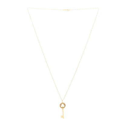 Tiffany 18K Yellow Gold Diamond Clover Key Pendant Necklace 3 of 5