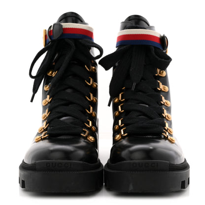 Gucci Calfskin Sylvie Web Womens Lace Up Combat Boots 38 Black 3 of 11