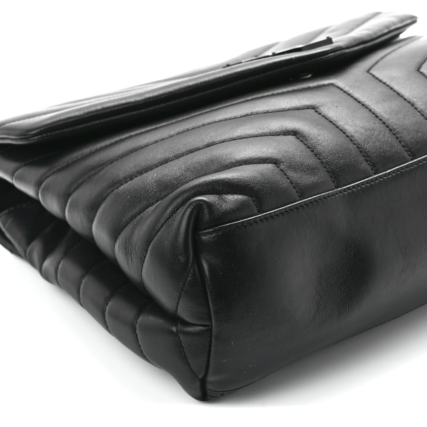 Calfskin Y Quilted Monogram Monochrome Medium Loulou Chain Satchel Black