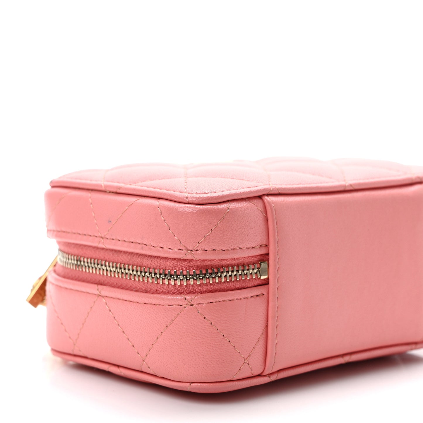 Lambskin Quilted Top Handle Mini Vanity Case Pink