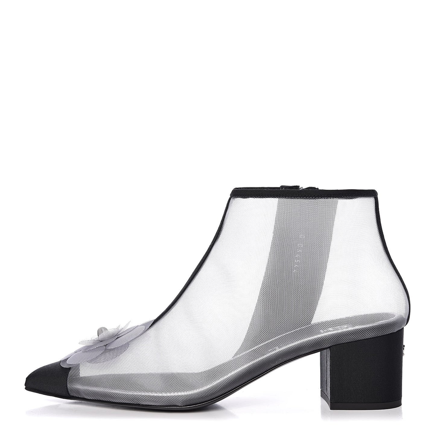 Mesh Grosgrain Camellia Short Boots 39 Grey Black