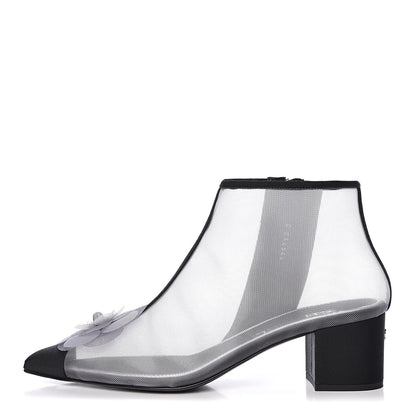 Chanel Mesh Grosgrain Camellia Short Boots 39 Grey Black 1 of 10