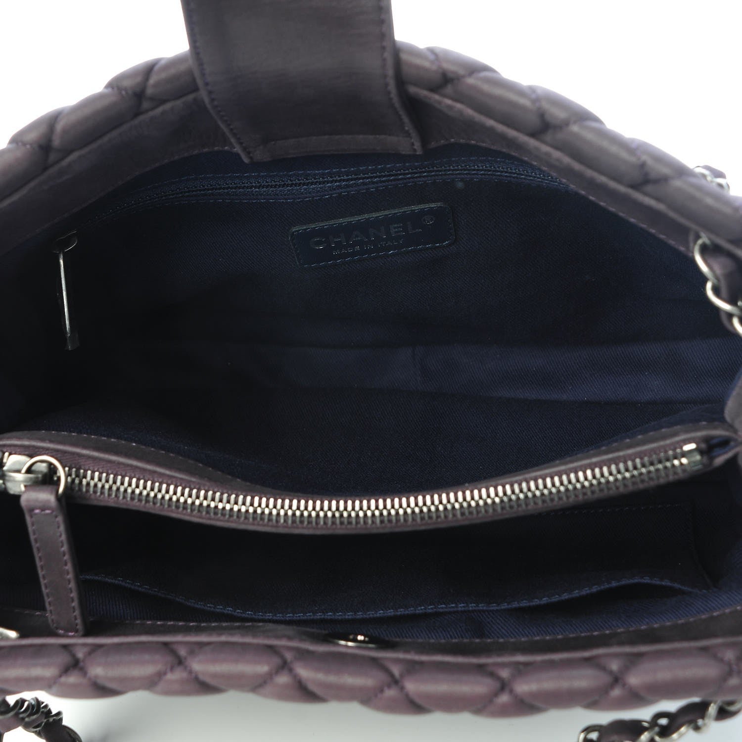 Chanel Iridescent Calfskin Small New Bubble Quilt Tote Plum 5 of 9