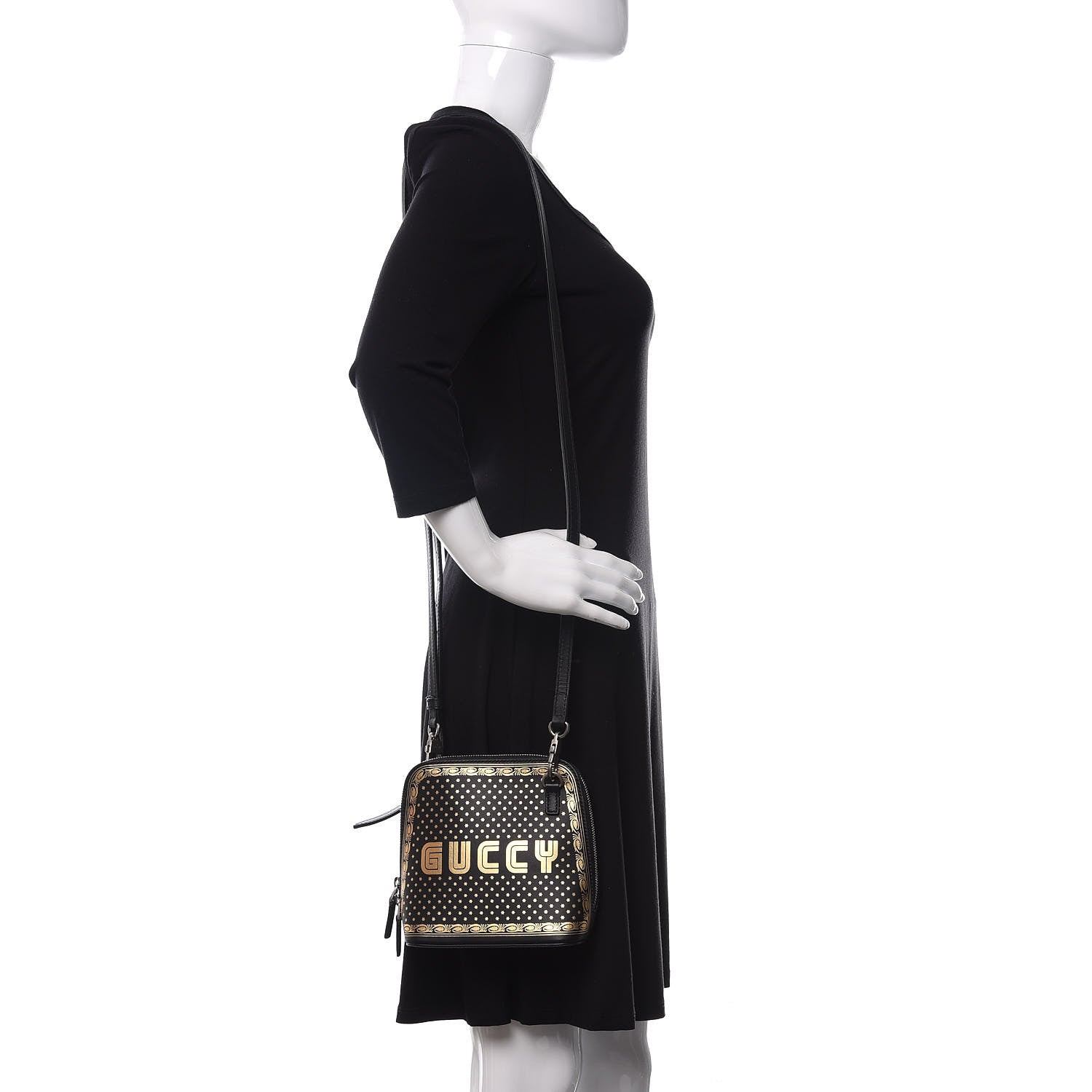 Gucci X SEGA Calfskin GUCCY Stars Mini Dome Shoulder Bag Black Gold 2 of 10