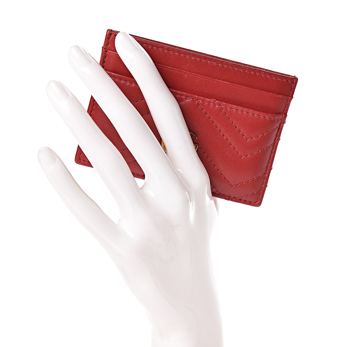 Calfskin Matelasse GG Marmont Card Holder Hibiscus Red