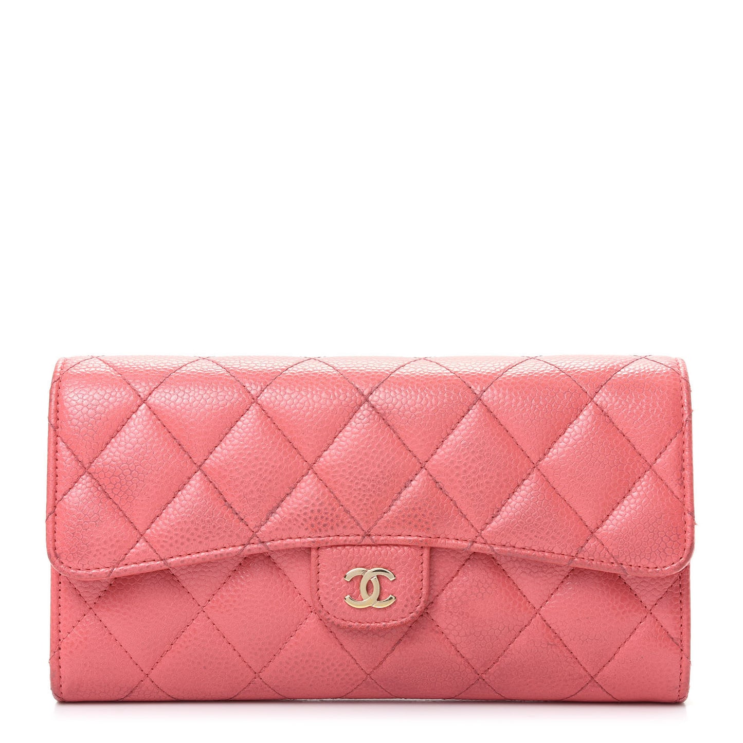 Caviar Quilted Large Gusset Flap Wallet Pink