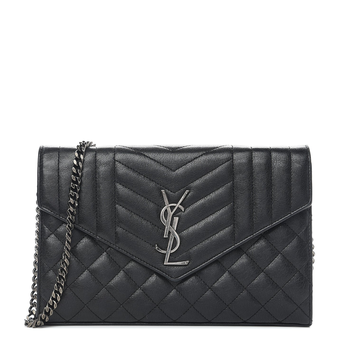 Sheepskin Tri-Quilt Monogram Envelope Chain Wallet Black