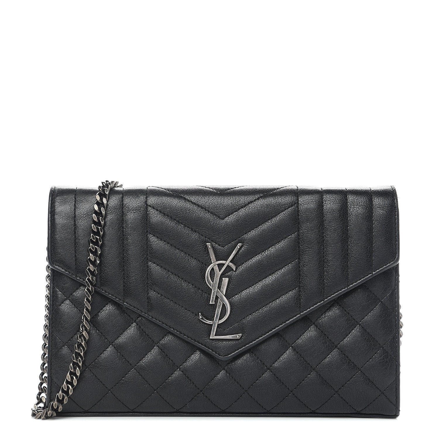 Saint Laurent Sheepskin Tri-Quilt Monogram Envelope Chain Wallet Black 1 of 10
