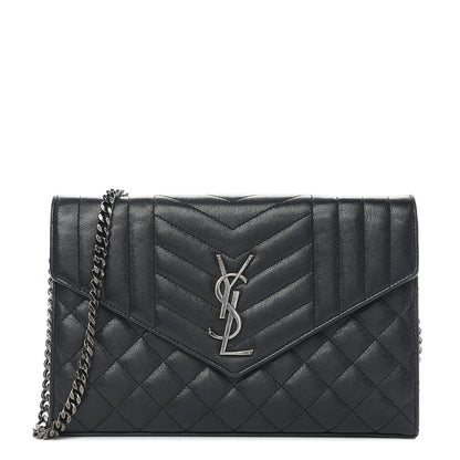 Saint Laurent Sheepskin Tri-Quilt Monogram Envelope Chain Wallet Black 1 of 10