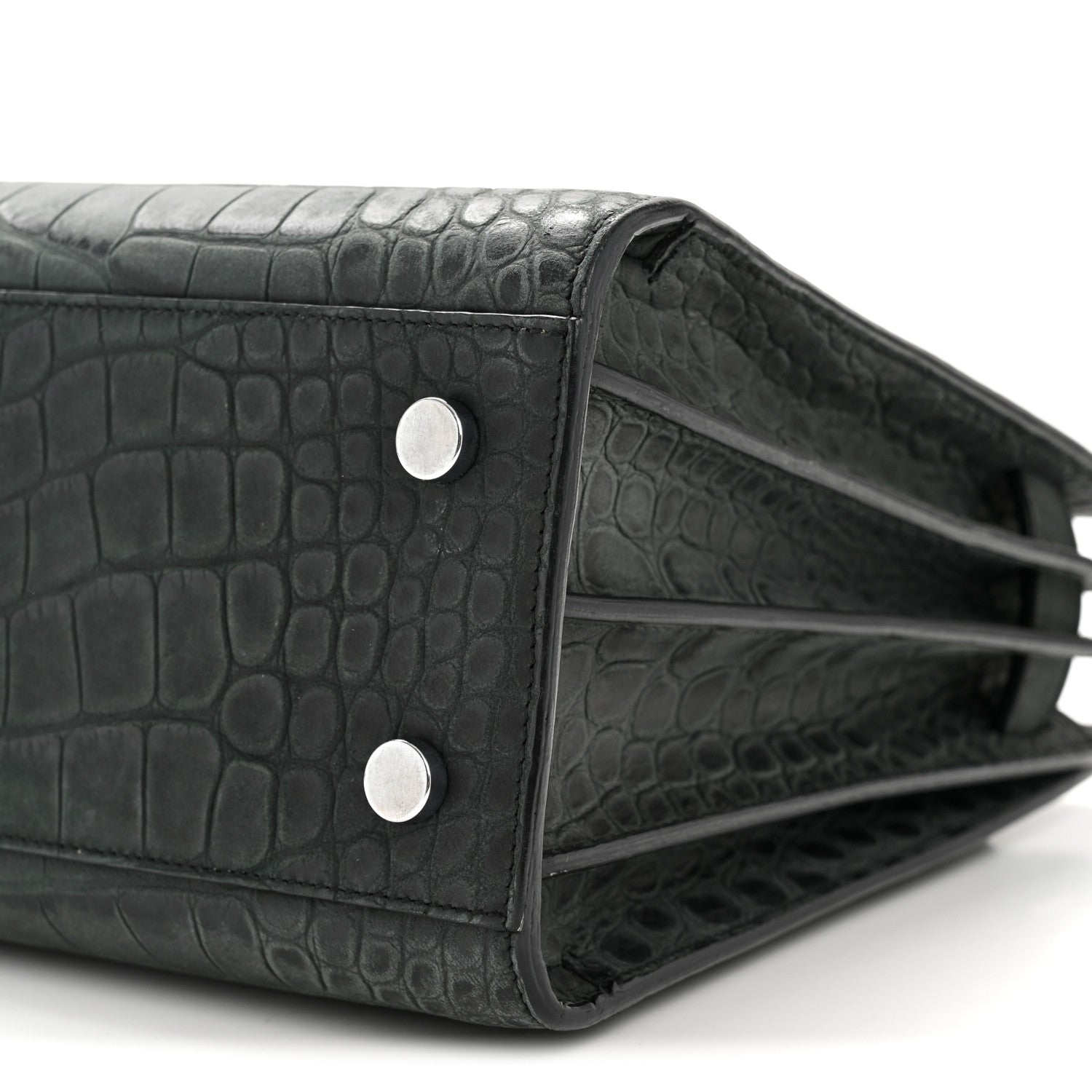 Saint Laurent Calfskin Crocodile Embossed Baby Sac de Jour Dusty Black 10 of 12