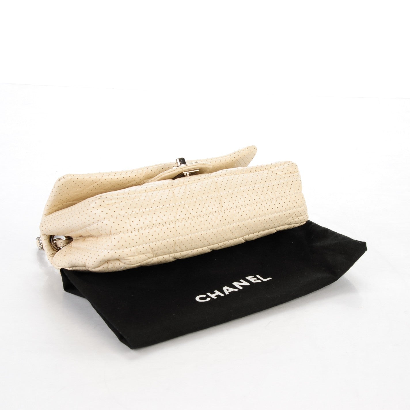 Aged Calfskin Perforated Small Flap Beige Clair
