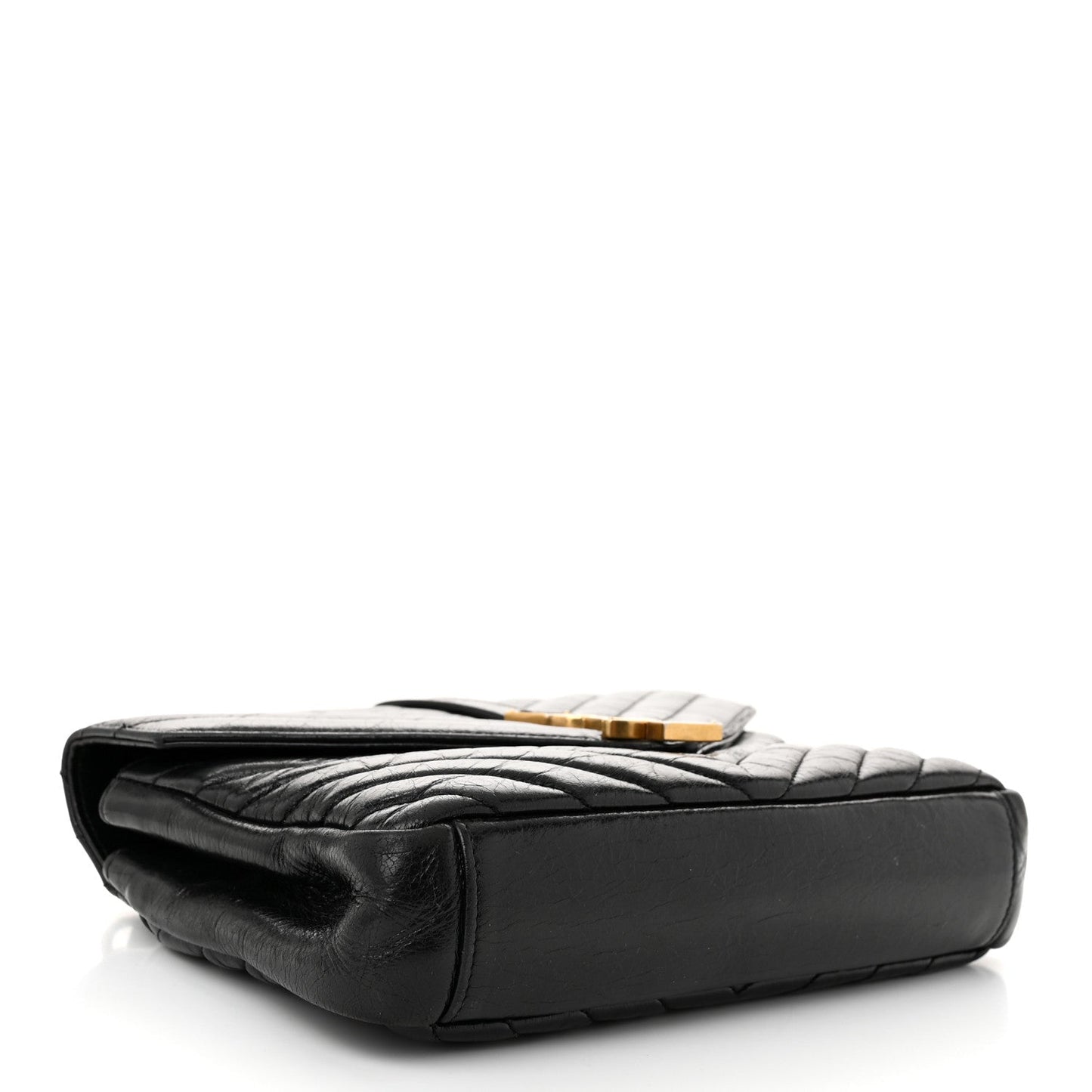 Cracked Shiny Calfskin Matelasse Chevron Monogram Medium College Bag Black