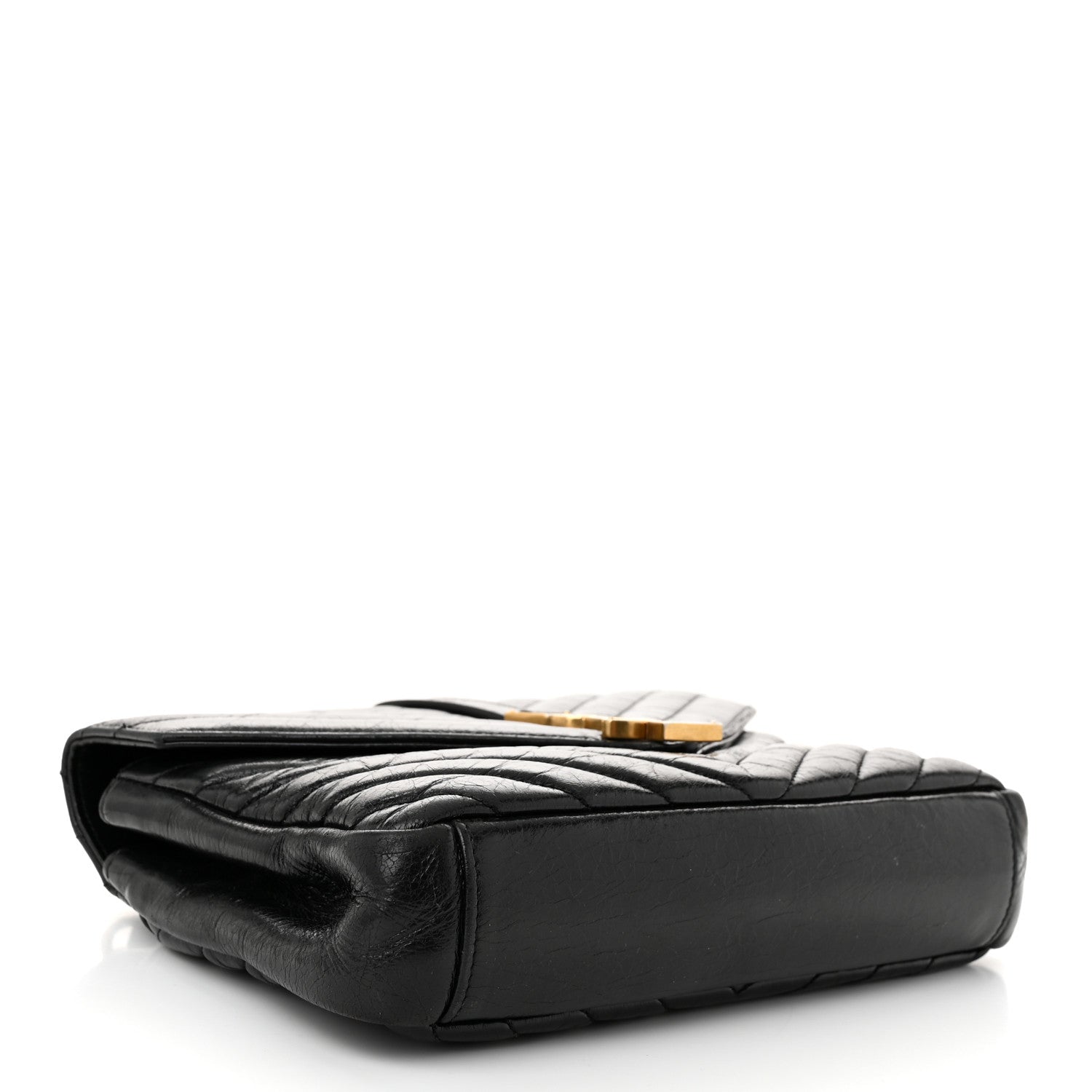 Saint Laurent Cracked Shiny Calfskin Matelasse Chevron Monogram Medium College Bag Black 4 of 10