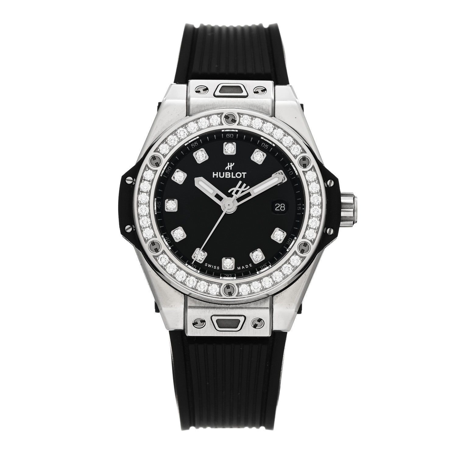 Hublot Stainless Steel Rubber Diamond Bezel 33mm Big Bang One Click Automatic Watch Black 485.SX.1270.RX 1 of 5