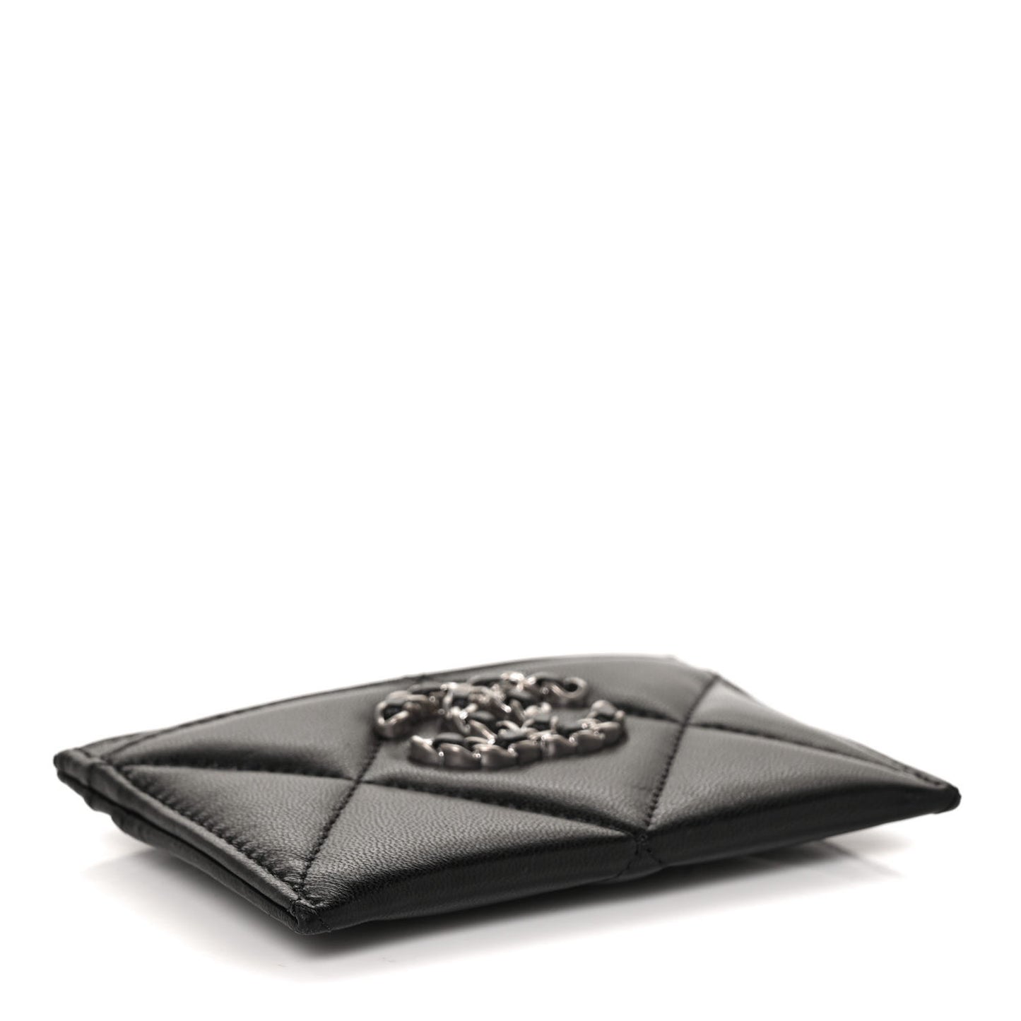 Lambskin Quilted Chanel 19 Card Holder Black