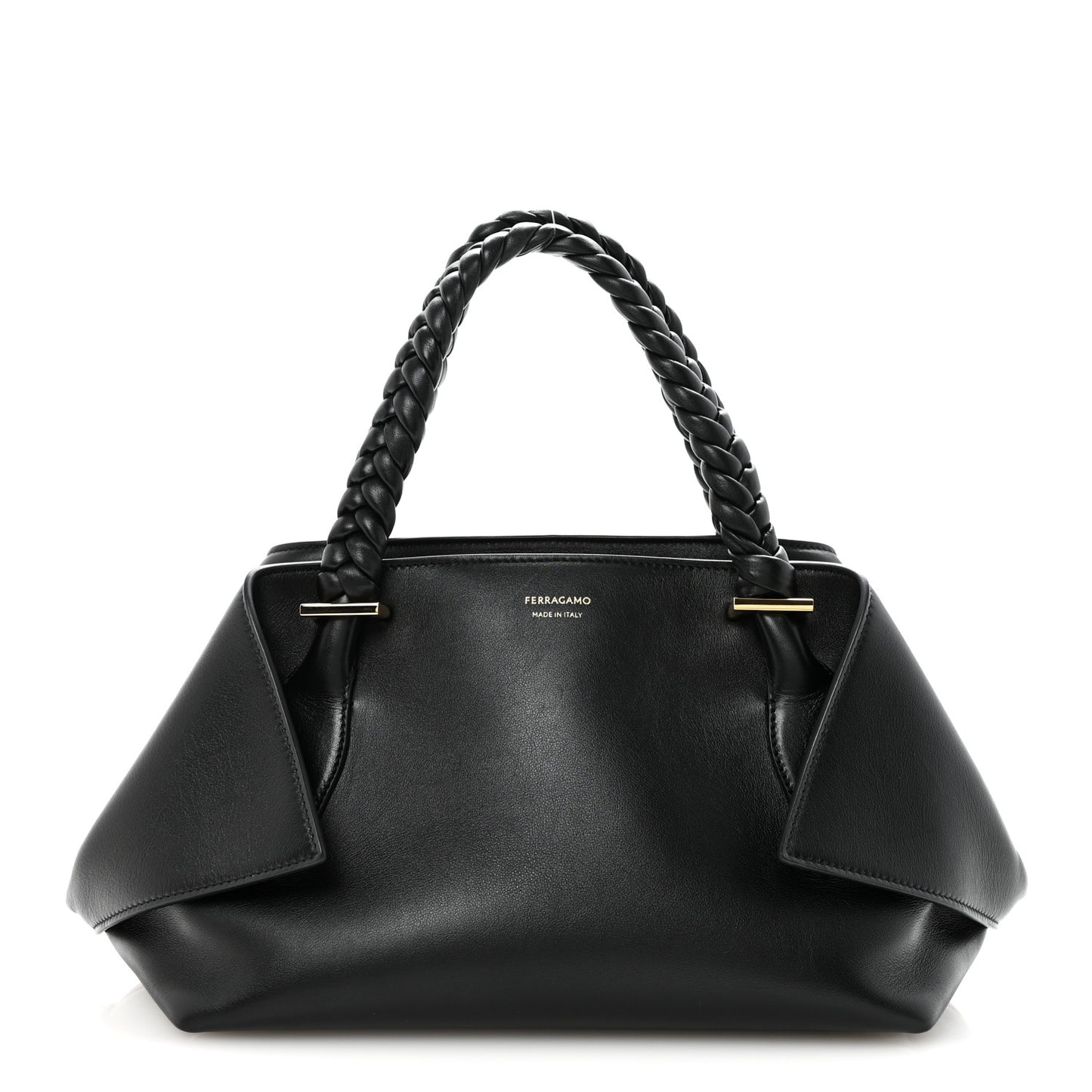 Calfskin Braided Small Blossom Top Handle Bag Black