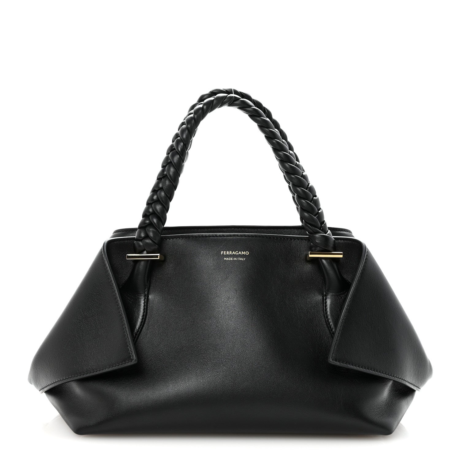 Salvatore Ferragamo Calfskin Braided Small Blossom Top Handle Bag Black 1 of 9