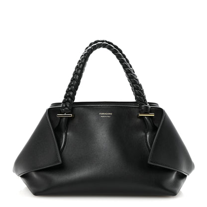 Salvatore Ferragamo Calfskin Braided Small Blossom Top Handle Bag Black 1 of 9