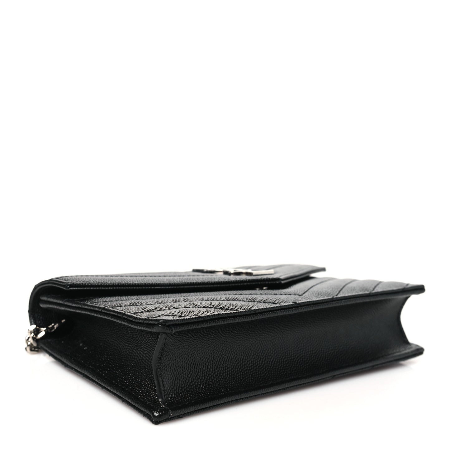 Grain De Poudre Matelasse Chevron Monogram Envelope Chain Wallet Black