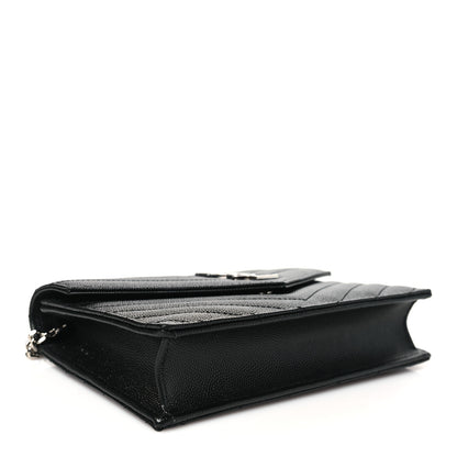 Saint Laurent Grain De Poudre Matelasse Chevron Monogram Envelope Chain Wallet Black 4 of 10