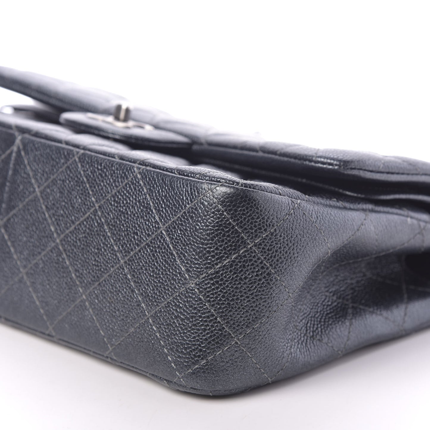 Metallic Caviar Quilted Jumbo Double Flap Dark Grey