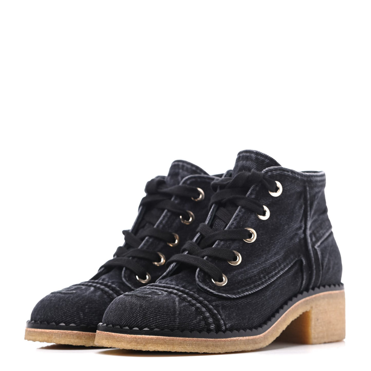 Denim Lace Up Boots 36 Grey