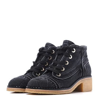 Chanel Denim Lace Up Boots 36 Grey 3 of 12