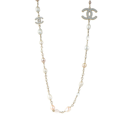 Chanel Pearl Bead Enamel CC Long Necklace Pink Gold 1 of 5