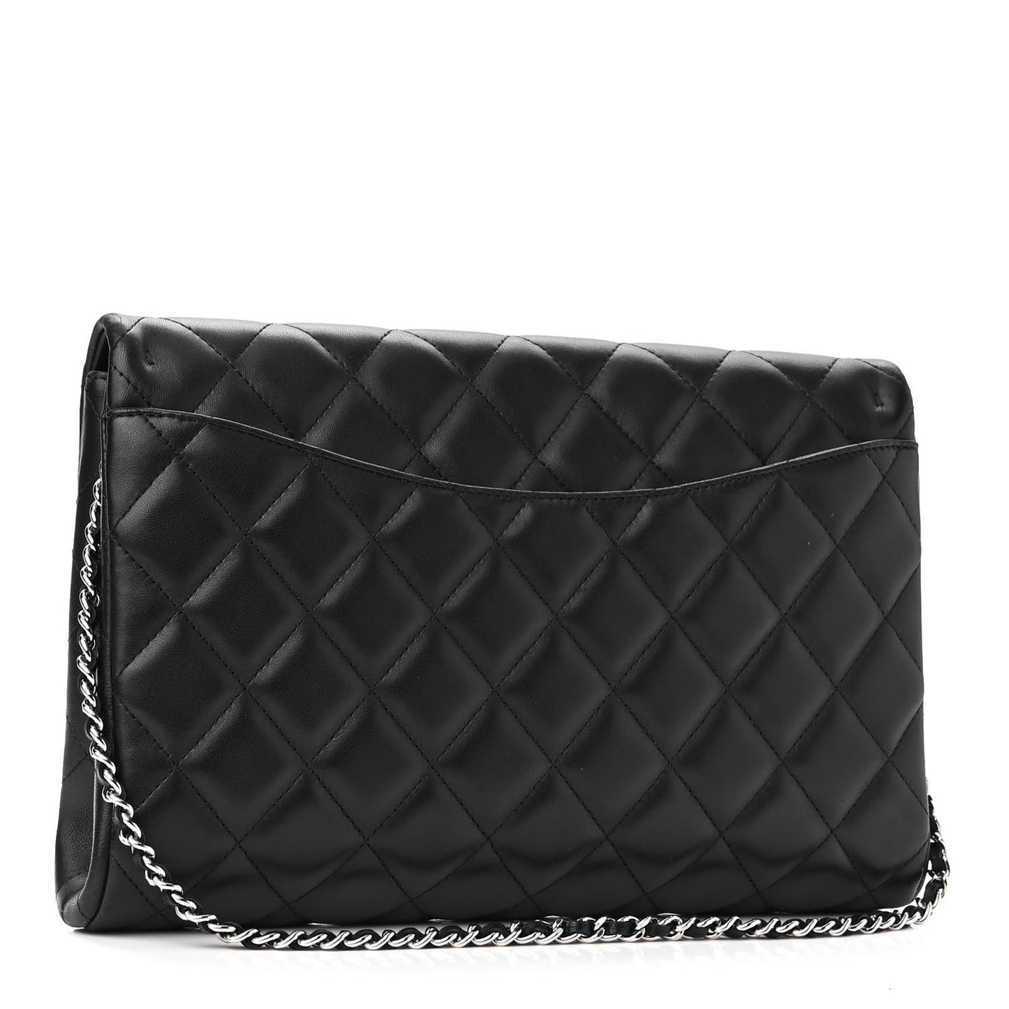Lambskin Quilted Clutch With Chain Flap Black