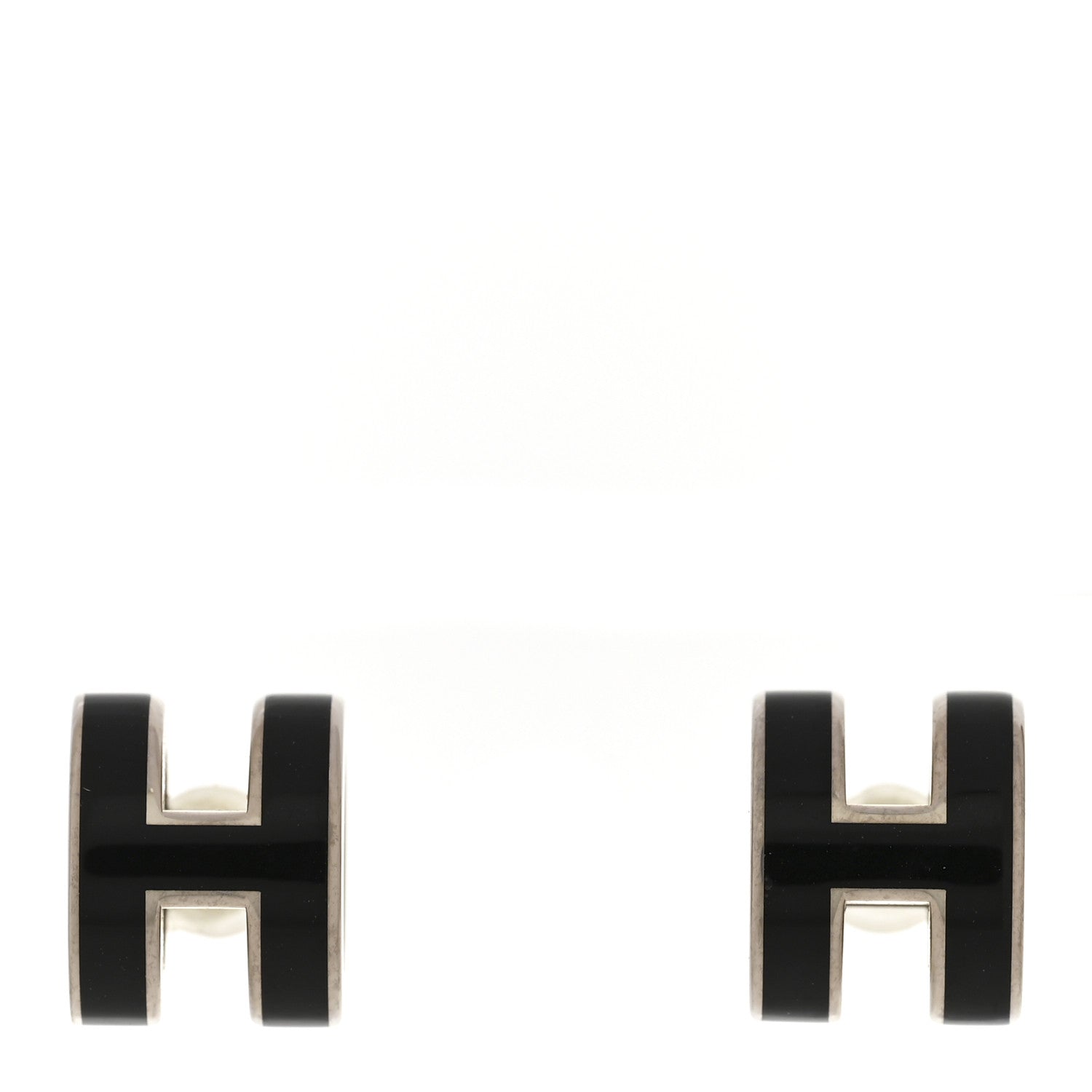 Hermes Palladium Lacquered Mini Pop H Earrings Black 1 of 7