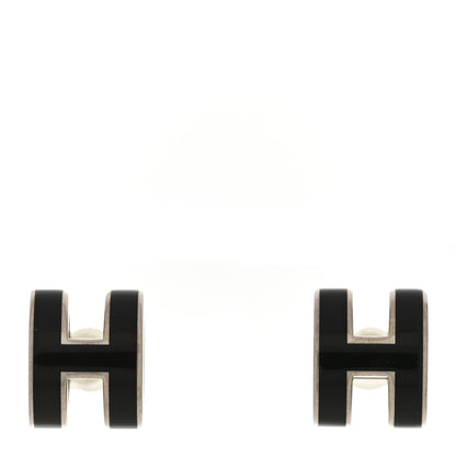 Hermes Palladium Lacquered Mini Pop H Earrings Black 1 of 7