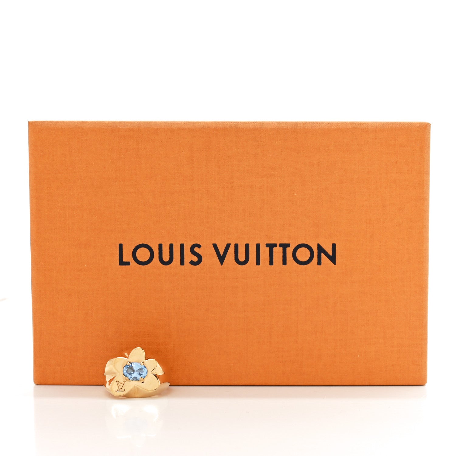 Louis Vuitton Metal Crystal LV Flower Waves Ring M Gold Blue