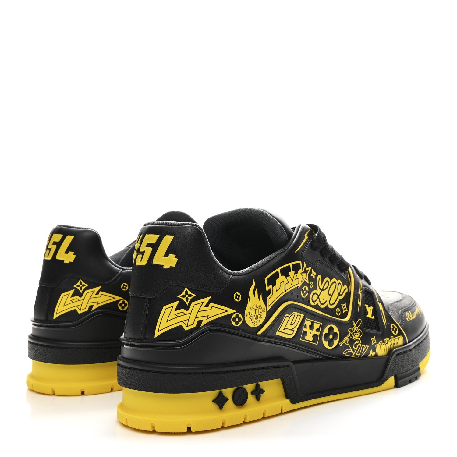 Louis Vuitton Calfskin Graffiti Mens LV Trainer Sneakers 8 Black Yellow 5 of 11