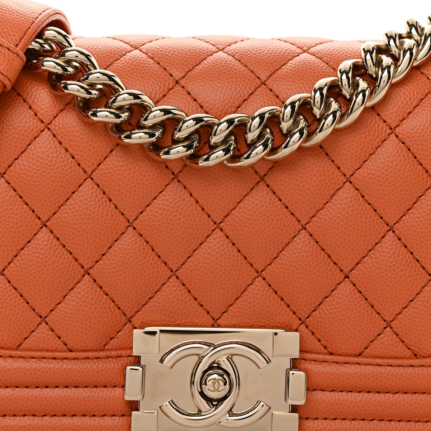 Chanel Caviar Quilted Small Boy Flap Orange 8 of 10