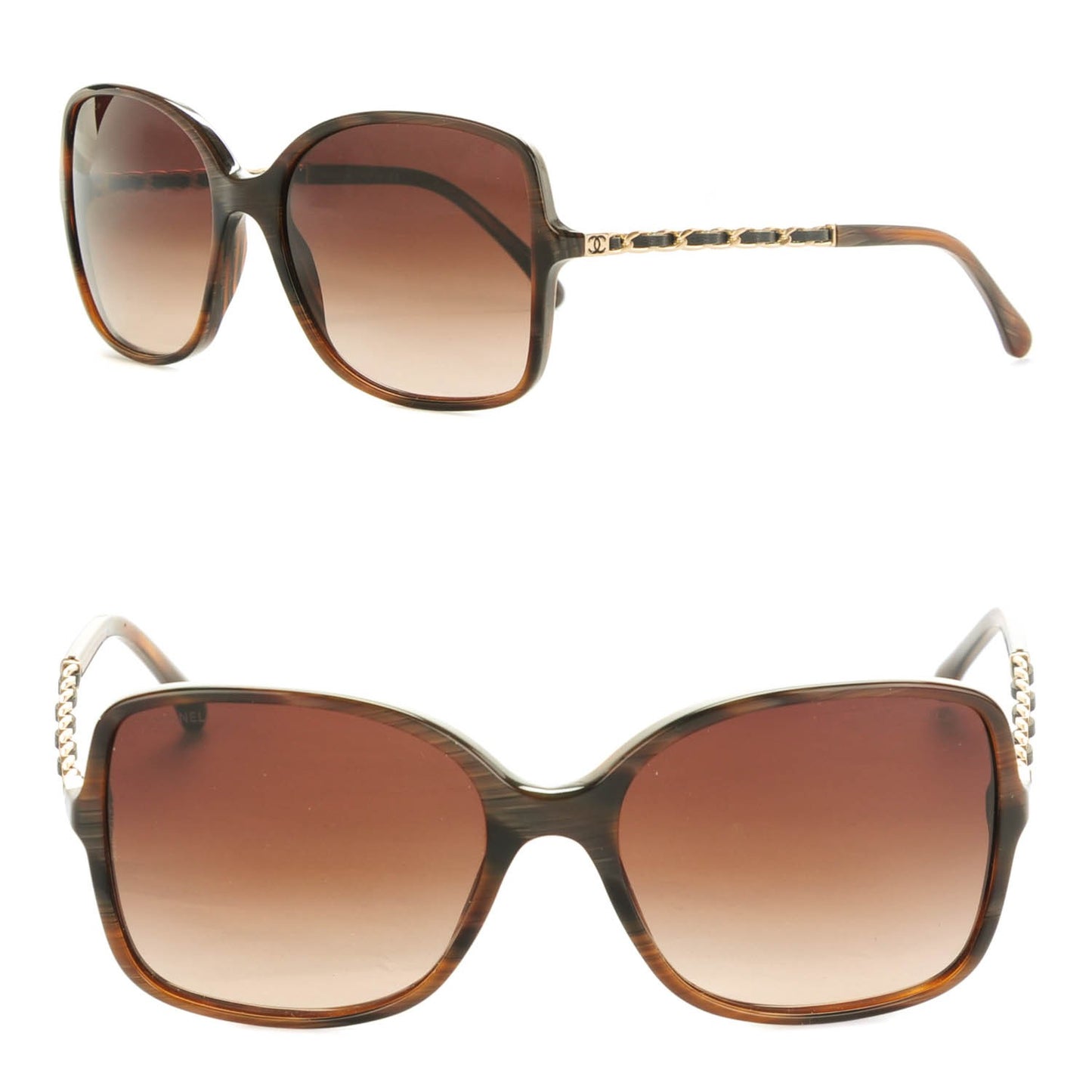 Acetate Metal Lambskin Chain Square Sunglasses 5210-Q Brown