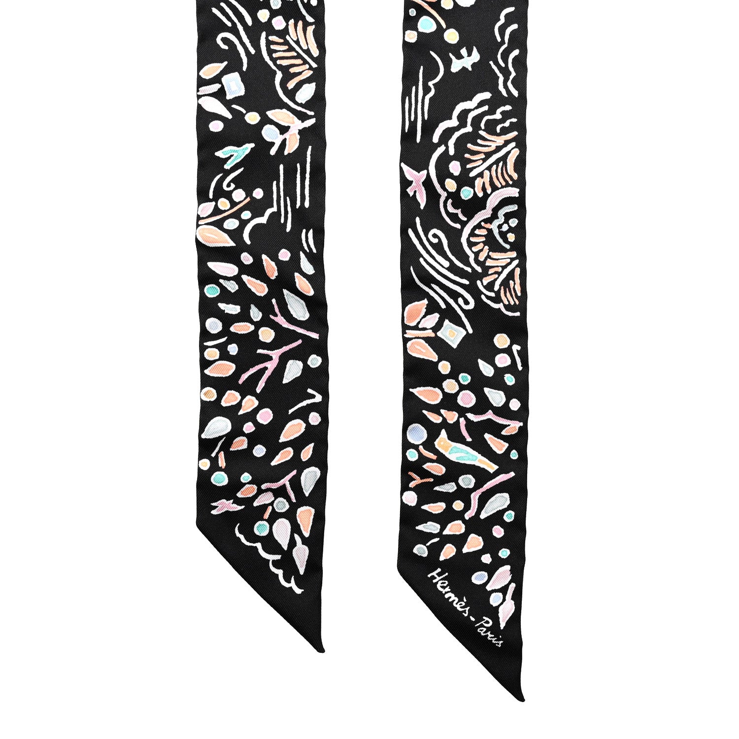 Hermes Silk Isola Di Primavera Twilly Black Vert Rose 1889887