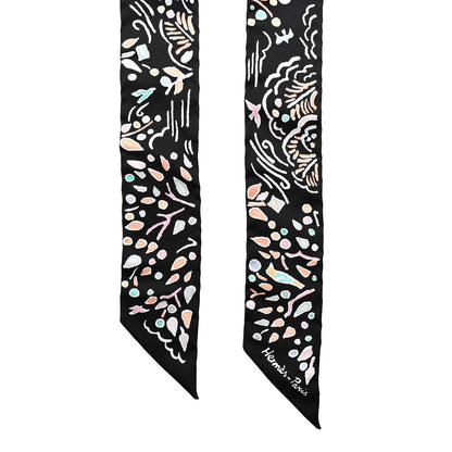 Hermes Silk Isola Di Primavera Twilly Black Vert Rose 2 of 4