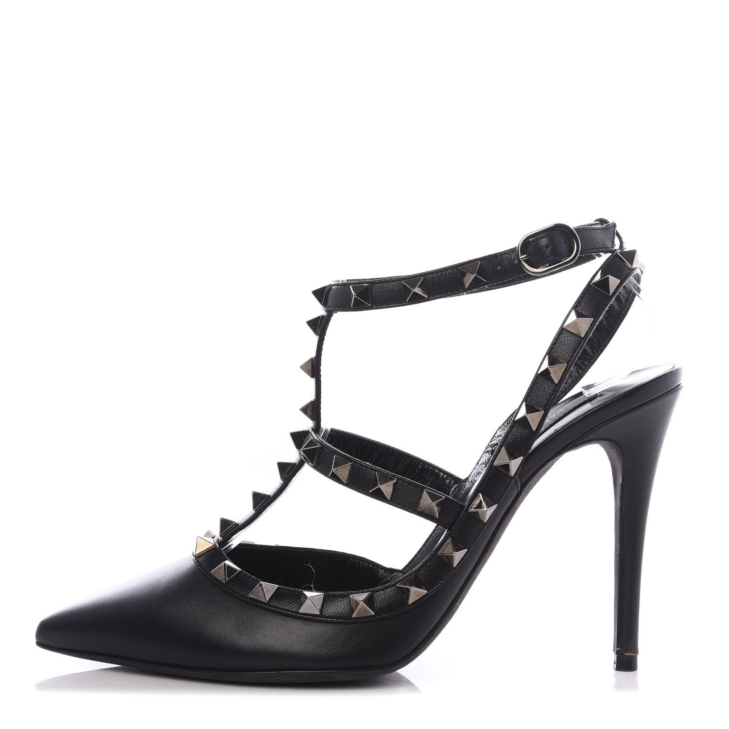 Valentino Garavani Calfskin Nappa Rockstud Ankle Strap 100mm Pumps 37.5 Black 1 of 10