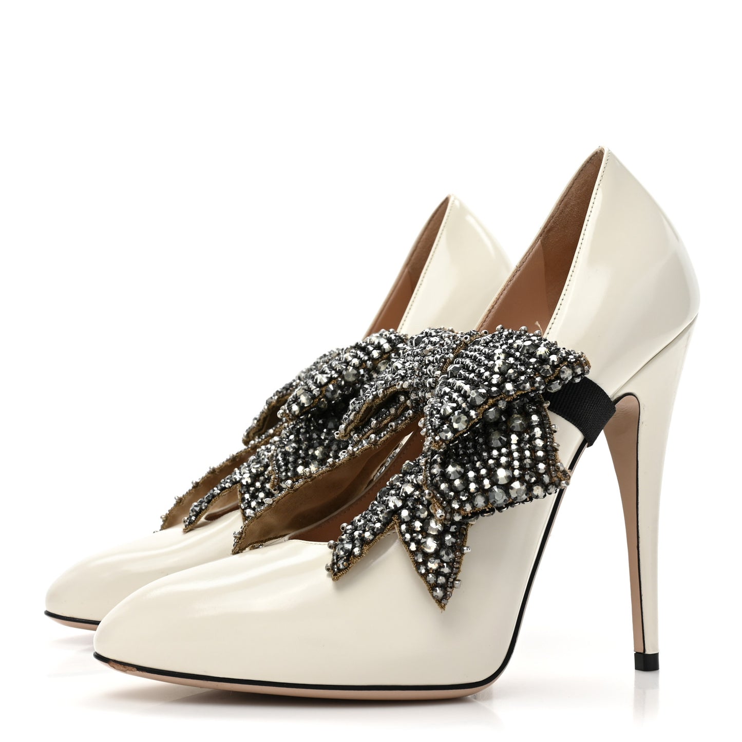 Regent Calfskin Crystal Removable Bow Elaisa Platform High Heel Pumps 37 White Magnolia