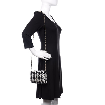 Chanel Tweed Quilted Wallet On Chain WOC Black Ecru White 2 of 12