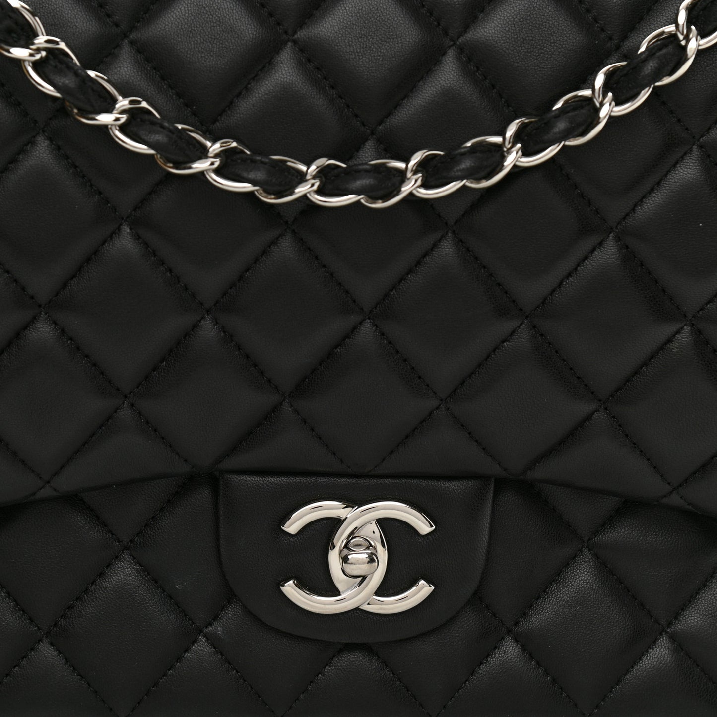 Lambskin Quilted Maxi Double Flap Black