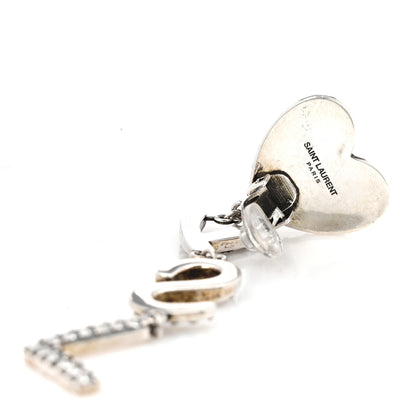Saint Laurent Brass Crystal Monogram Heart Drop Clip Earrings Silver 4 of 5