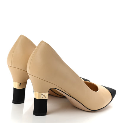Chanel Lambskin Grosgrain Cap Toe CC Pumps 40 Beige Black 4 of 8