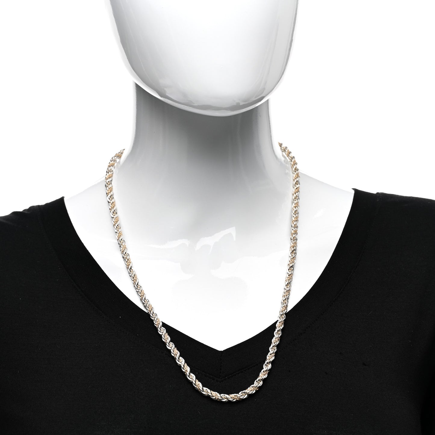 Sterling Silver 14K Yellow Gold Rope Chain Necklace 24"