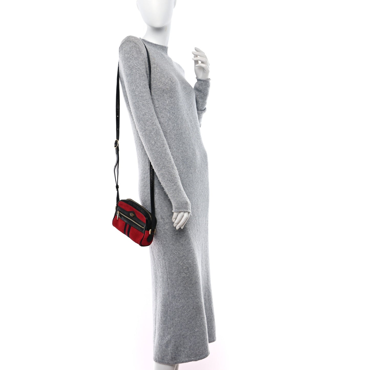 Suede Patent Web Mini Ophidia Shoulder Bag Hibiscus Red Black