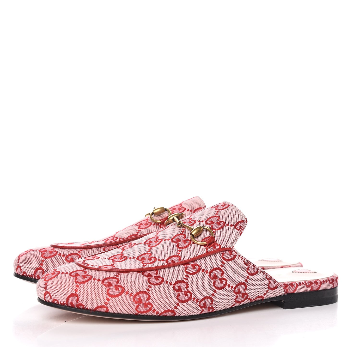 Canvas GG Monogram Horsebit Womens Princetown Slippers 39 Gardenia Hibiscus Red