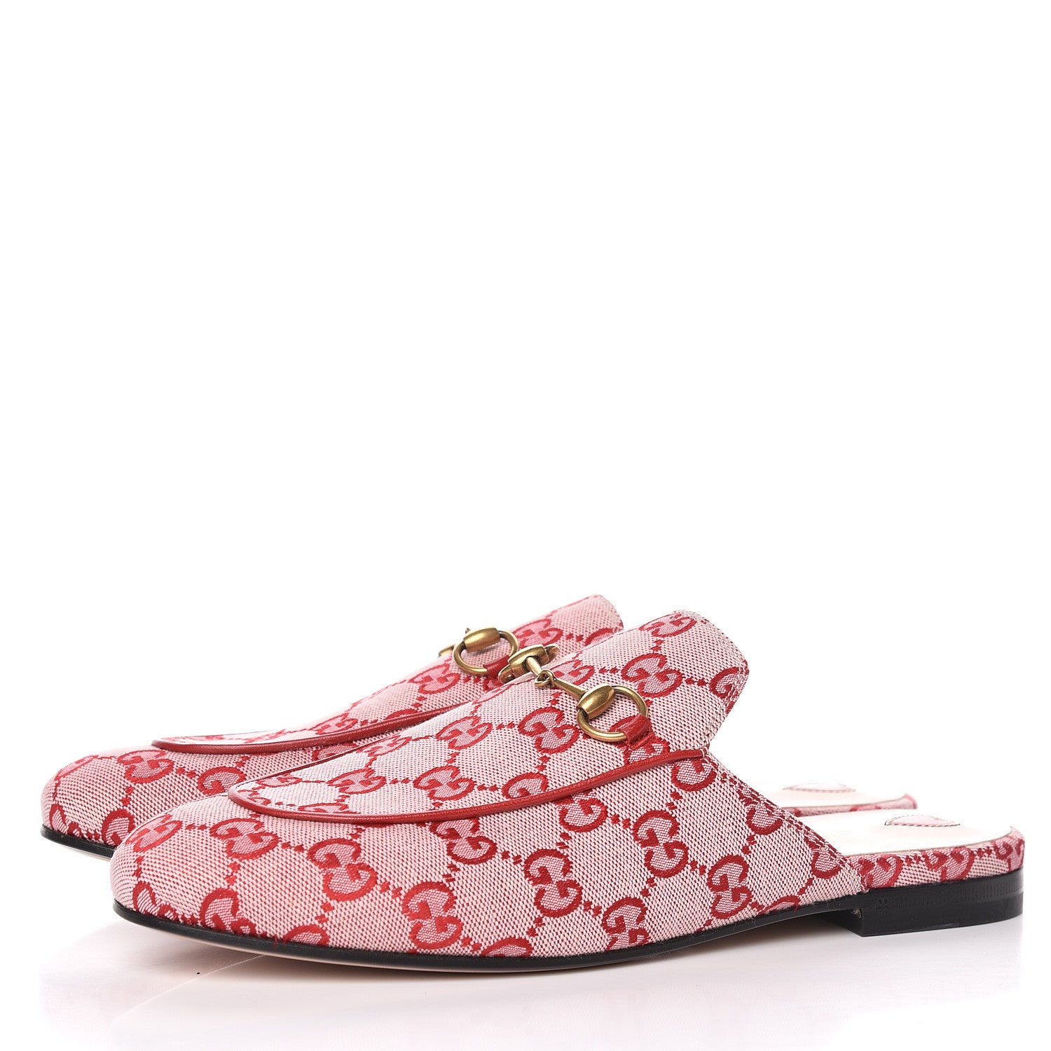 Gucci Canvas GG Monogram Horsebit Womens Princetown Slippers 39 Gardenia Hibiscus Red 3 of 9