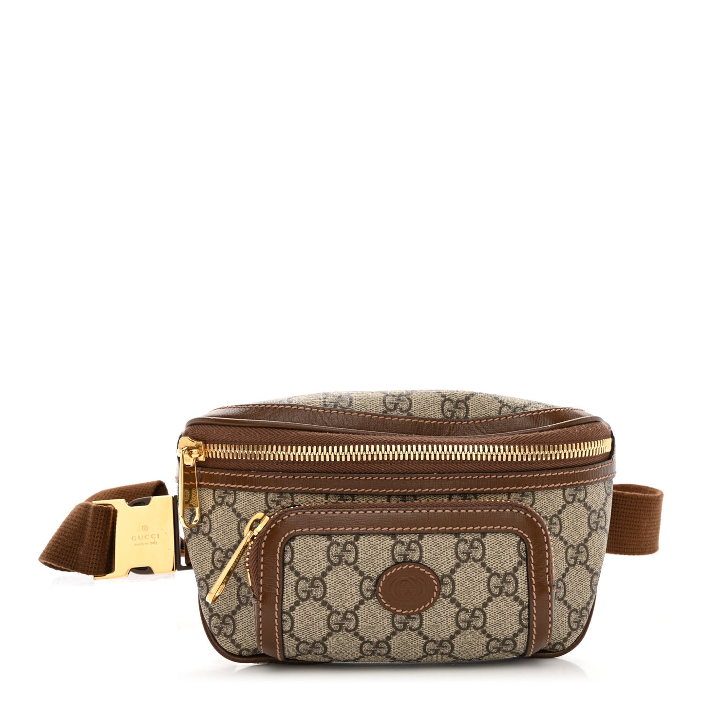 GG Supreme Monogram Textured Calfskin Retro Interlocking G Belt Bag Beige Ebony Brown Sugar
